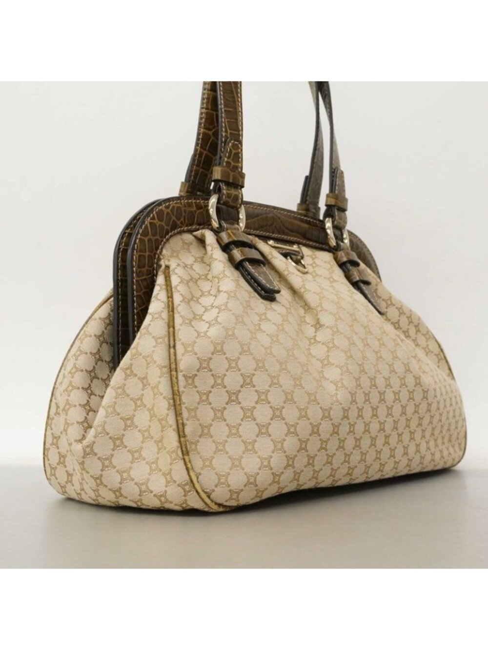 Celine Handbag Macadam Nylon Canvas Beige Champagne Gold - Picture 2 of 10